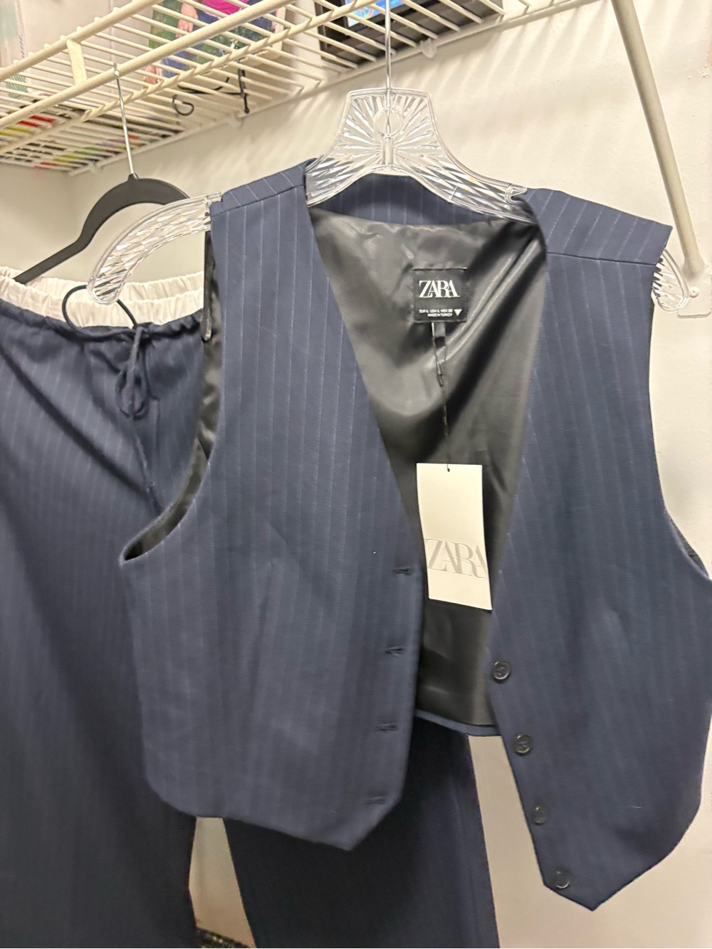 Zara Navy Pinstripe Tailored Waistcoat Vest